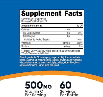 Nutricost Vitamin C Gummies (500mg) 240 Gummies - Made with Natural Flavors & 556% DV of Vitamin C, Vegan, GMO-Free, Gluten-Free, 60 Servings