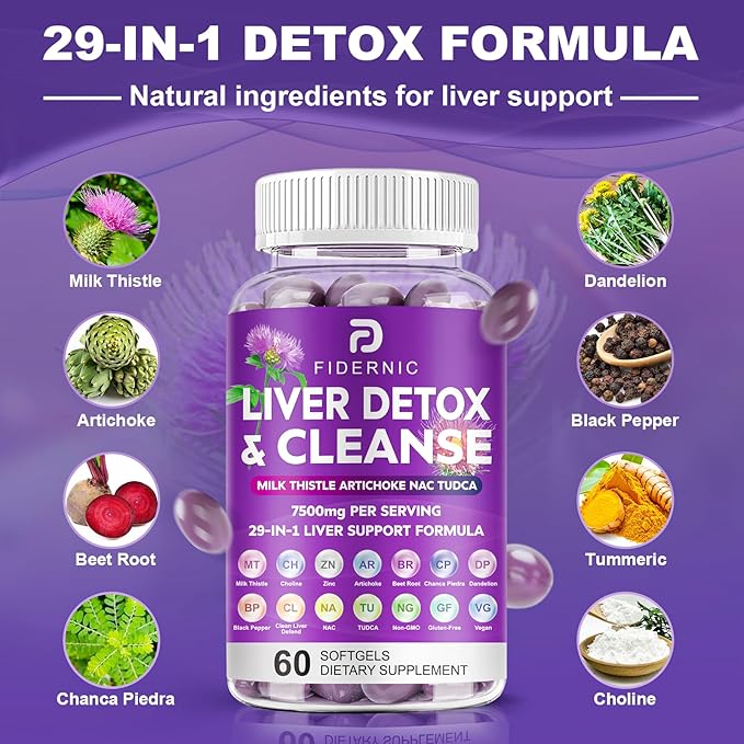 Liver Cleanse Detox & Repair - Herbal Liver Support Milk Thistle Supplement, 7500mg Strength Liver Health Support with Silymarin Artichoke Extract Dandelion Beet TUDCA Choline NAC, 60 Softgels