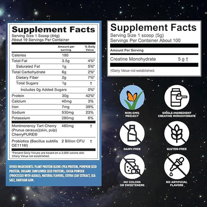 Vega Creatine Monohydrate Powder 17.6oz (100 Servings) Sport Protein & Recovery Chocolate Protein Powder 1.8lbs - Plant-Based Protein and Muscle Support
