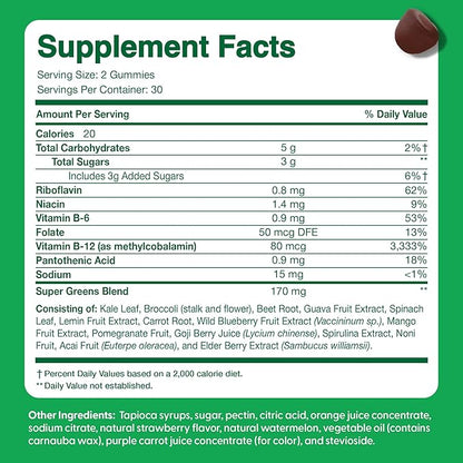Feel Great Super Green Gummies for Kids | Fruit and Vegetable Gummies | Vegan Veggie Gummy Multivitamin for Kids | Veggie Fiber Supplement | 60 Count