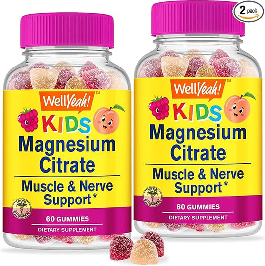 WellYeah Magnesium Citrate Gummies for Kids (2 Pack) - Chewable Stress Relief Supplement for Children - Natural Calm, Mood Support, Non-GMO, Gluten Free - Natural Sourced Flavors - 60 Gummies