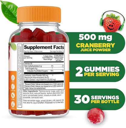 Lifeable Cranberry Gummies for Kids | Great Tasting Cranberry Supplement | for Urinary Tract Health, Bladder & Digestive Support | Vegan and Non GMO Cranberries | 60 Count