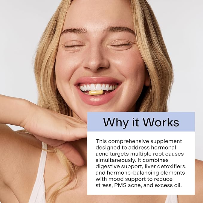 CLEARSTEM - MINDBODYSKIN Hormonal Acne Supplement (5-HTP) - Natural DIM Supplement - Skin Care Vitamins - Hormone Balance, Antioxidants - Gluten Free, Cruelty Free - 30 Servings, 90 Capsules