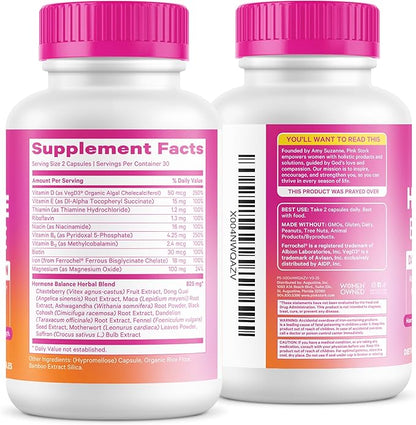 Pink Stork Hormone Balance Multivitamin for Women | 18-in-1 Vitex, Saffron, Ashwagandha, Magnesium | Mood, Energy, Cortisol, Adrenal Support | PMS, Perimenopause Support | 60 Vegan Capsules