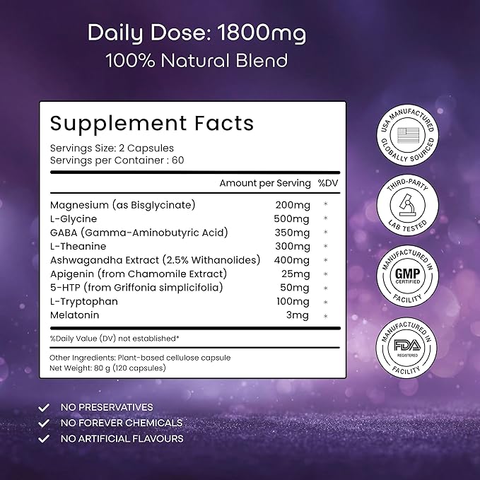 Green Lab® Neuro Sleep+ 10x Neuro-Body Sleep Aid Formula with GABA, L-Theanine, Ashwagandha, Melatonin and Magnesium | Sleep Supplement for Relaxation and Night Recovery - 120 Capsules