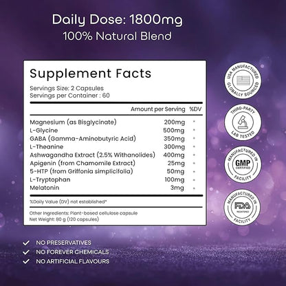 Green Lab® Neuro Sleep+ 10x Neuro-Body Sleep Aid Formula with GABA, L-Theanine, Ashwagandha, Melatonin and Magnesium | Sleep Supplement for Relaxation and Night Recovery - 120 Capsules