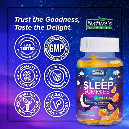 Sleep Gummies 6mg Per Serving - Sugar Free Melatonin Gummy Supplement for Adults - Natural Zero Sugar Sleeping Gummy for Adults & Kids, Orange Flavored, Extra Strength Sleep Support - 60 Count