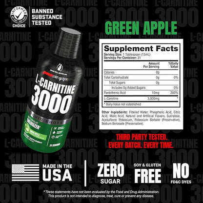 ProSupps L-Carnitine Liquid 3000, Stimulant-Free Liquid Shots for Men & Women - Clean Workout Drink for Energy, Performance & Muscle Recovery - No Sugar, No Carbs - 31 Servings, Green Apple