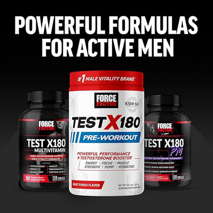 Force Factor Test X180 Ignite Total Testosterone Booster for Men with Fenugreek Seed and Green Tea Extract to Build Lean Muscle, Boost Energy, and Improve Performance, 60 Count