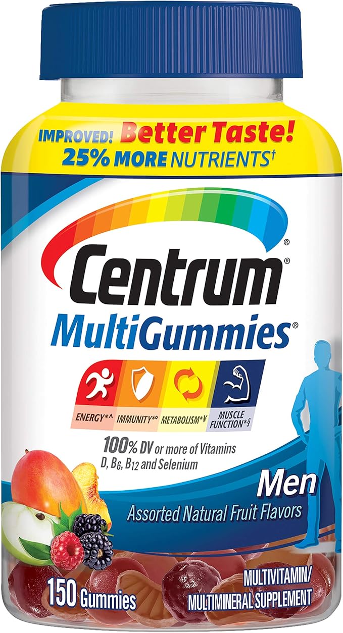 Centrum MultiGummies Gummy Multivitamin for Men, Multivitamin/Multimineral Supplement with Selenium, Antioxidants and Vitamin D3, Assorted Fruit Flavor - 150 Count