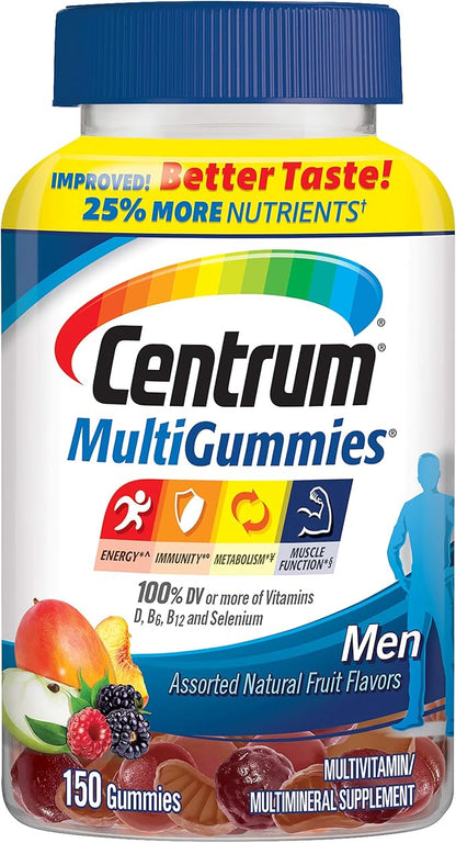 Centrum MultiGummies Gummy Multivitamin for Men, Multivitamin/Multimineral Supplement with Selenium, Antioxidants and Vitamin D3, Assorted Fruit Flavor - 150 Count