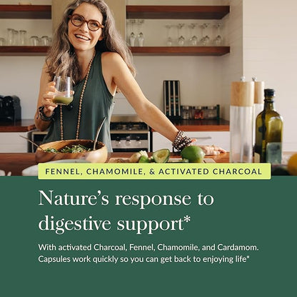 Gaia Herbs Gas & Bloating - Provides Relief from Occasional Gas & Bloating* - with Activated Charcoal, Fennel & Chamomile - 50 Vegan Capsules (25 Servings)