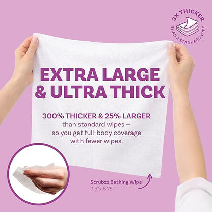 Extra Large Bath Wipes for Adults Bathing No Rinse - 40 Disposable Body Cleansing Wipes for Men, Women & Elderly - Great for Gym, Camping, Post Surgery - Shower Wipes - Lavender
