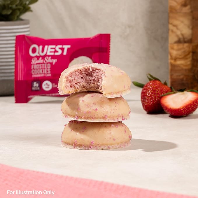 Quest Nutrition Frosted Protein Cookies, Strawberry Cake, <1g Sugar, 5g Protein, 1g Net Carbs, Gluten Free, 8 Cookies