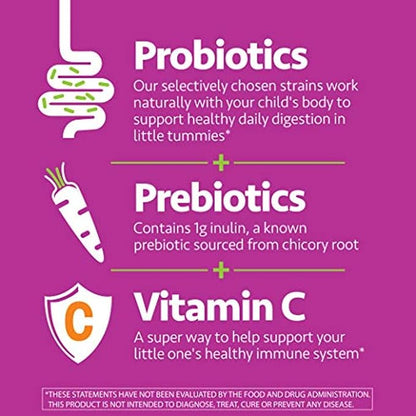 up4 Kids Probiotic Gummies, Digestive and Immune Support with Prebiotics and Vitamin C, Gelatin Free, Gluten Free and Non-GMO, For Ages 3+, 30 count