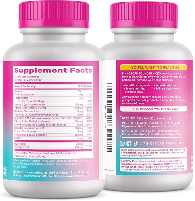Pink Stork Premium Fertility Gummies | Fertility Supplements for Women with CoQ10, Myo-Inositol + Prenatal Vitamins | Conception Support | Hormone Balance for Women, Ovarian Care - 60 Gummies