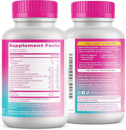Pink Stork Premium Fertility Gummies | Fertility Supplements for Women with CoQ10, Myo-Inositol + Prenatal Vitamins | Conception Support | Hormone Balance for Women, Ovarian Care - 60 Gummies