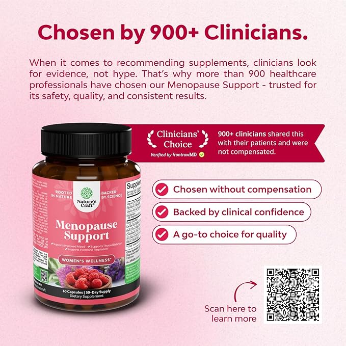 Natures Craft Complete Herbal Menopause Supplement for Women - Female Hormone Balance Capsules for Night Sweats Hot Flashes & Mood Swings with Dong Quai, Chaste Berry & Black Cohosh Root - 60 Count