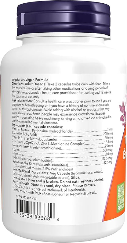 NOW Foods Supplements, Thyroid Energy™, Iodine and Tyrosine plus Selenium, Zinc and Copper, 90 Veg Capsules