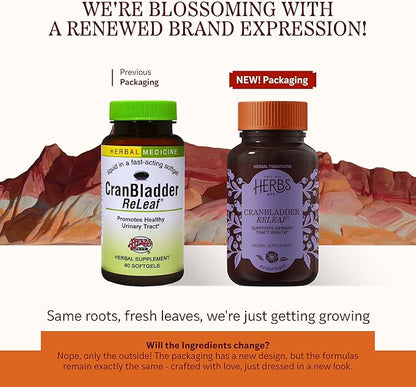 Herbs Etc. CranBladder ReLeaf Softgels - Bladder Health Support - Natural Supplement Formula to Aid Urinary Health & Comfort - Optimal Urinary Support with Cranberry - 60 Softgels (60 Servings)
