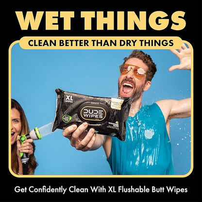 DUDE Wipes Shea BUTTer Flushable Wipes - Extra-Large Adult Wet Wipes - 3 Pack (144 Count) - Infused with Coconut Oil, Vitamin E, and Aloe - Septic and Sewer Safe