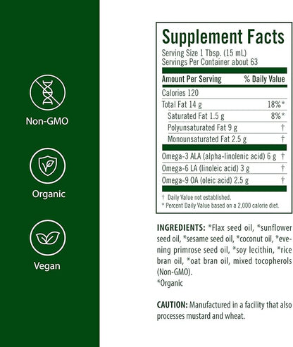 Flora Health UDO’s Oil Omega 3-6-9 32 Oz Supplement | Organic | Plant Based | Vegan Fish Oil Alternative | Blend of Flaxseed, Coconut, Evening Primrose & More