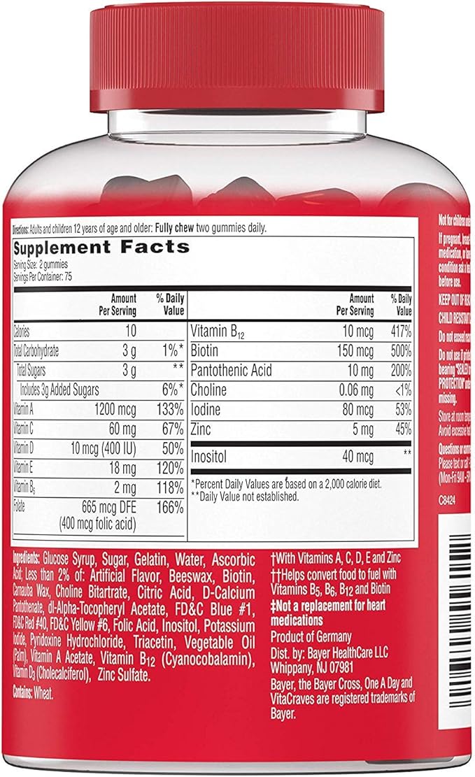 One A Day VitaCraves Adult Multivitamin Gummies, Supplement with Vitamin A, Vitamin C, Vitamin D, Vitamin E and Zinc for Immune Health Support* & more, 150 Count