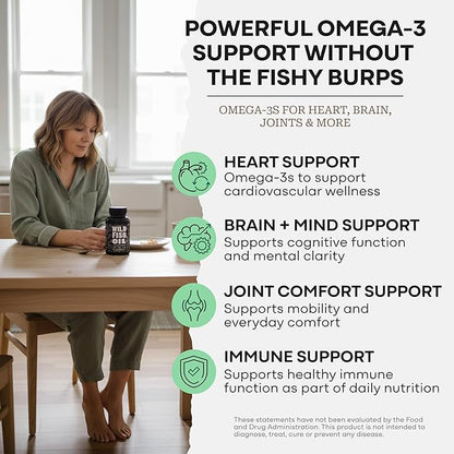Wild Foods Fish Oil Omega 3 Supplements | 1600 mg | Highly-Potent: DPA, DHA, EPA | Burpless, Odorless, Non-GMO, Gluten Free | For Brain & Heart Health, Joint Support | 60 Capsules (1 pk) | 30 Servings