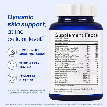 Clear Skin Supplement with Zinc, DIM & Probiotics | 3-in-1 Balance, Glow & Health Skin Support | Triple Action Hyaluronic Acid, Niaciminide & Vitamins for Hormone, Complexion & Gut Support | 60 Ct