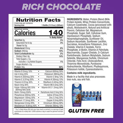 Pure Protein Chocolate Protein Shake,30g Complete-Protein,Ready to Drink and Keto-Friendly,Vitamins A,C,D,and E plus Zinc to Support Immune Health,11oz Bottles,(Pack of 24)