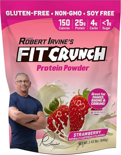 Fit Crunch Tri-Blend Whey Protein, Keto Friendly, Low Calories, High Protein, Gluten Free, Soy Free (18 Servings, Strawberry)