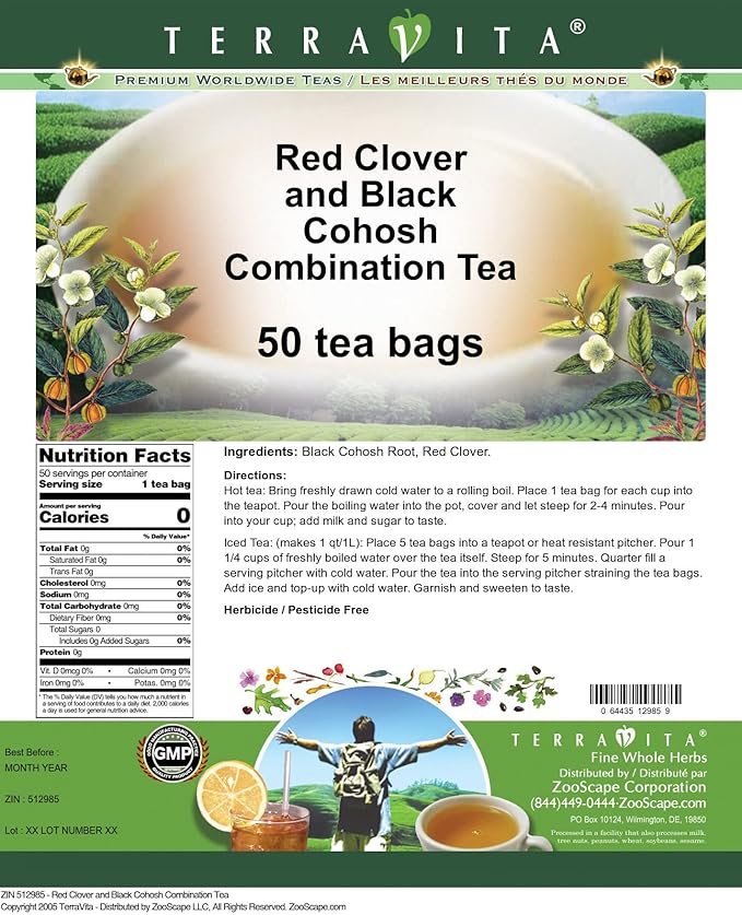 Red Clover and Black Cohosh Combination Tea (50 tea bags, ZIN: 512985) - 3 Pack