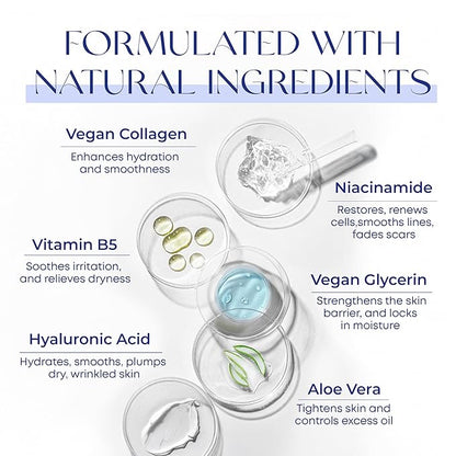 Hyaluronic Acid & Collagen Face Serum - Dermatologist Tested, Skin Tightening, Hydrating - Anti-Aging, Clean Beauty, Cruelty-Free Korean Skincare for All Skin Types - 1.69 Fl oz