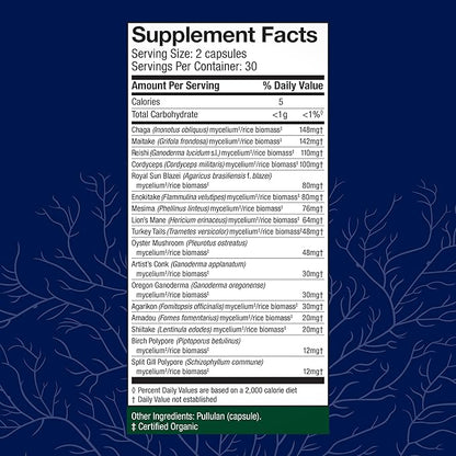 Host Defense MyCommunity Capsules - 17 Species Blend Mushroom Supplement for Immune Support - Herbal Aid with Lion's Mane, Reishi. Chaga, Cordyceps, Turkey Tail & More - 60 Capsules (30 Servings)*
