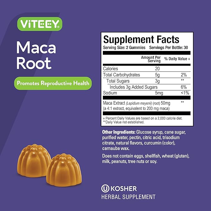 Viteey Black Maca Root Gummies - Drive, Passion & Energy Support - Black Maca Root for Men & Women - Vegan, Gluten Free - 60 Count