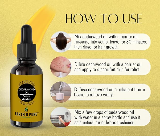 Earth N Pure Cedarwood Essential Oil for Skin and Hair | Natural and Therapeutic Grade | 30 ML