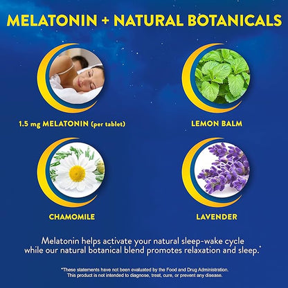 MidNite Back to Sleep Low Dose, 1.5 mg Melatonin Sleep Aid, Non-Habit Forming, Herbal Dietary Supplement for Adults, Drug-Free, Gluten-Free, Lactose-Free, Vegetarian, Vegan, 30 Quick Melt Tablets