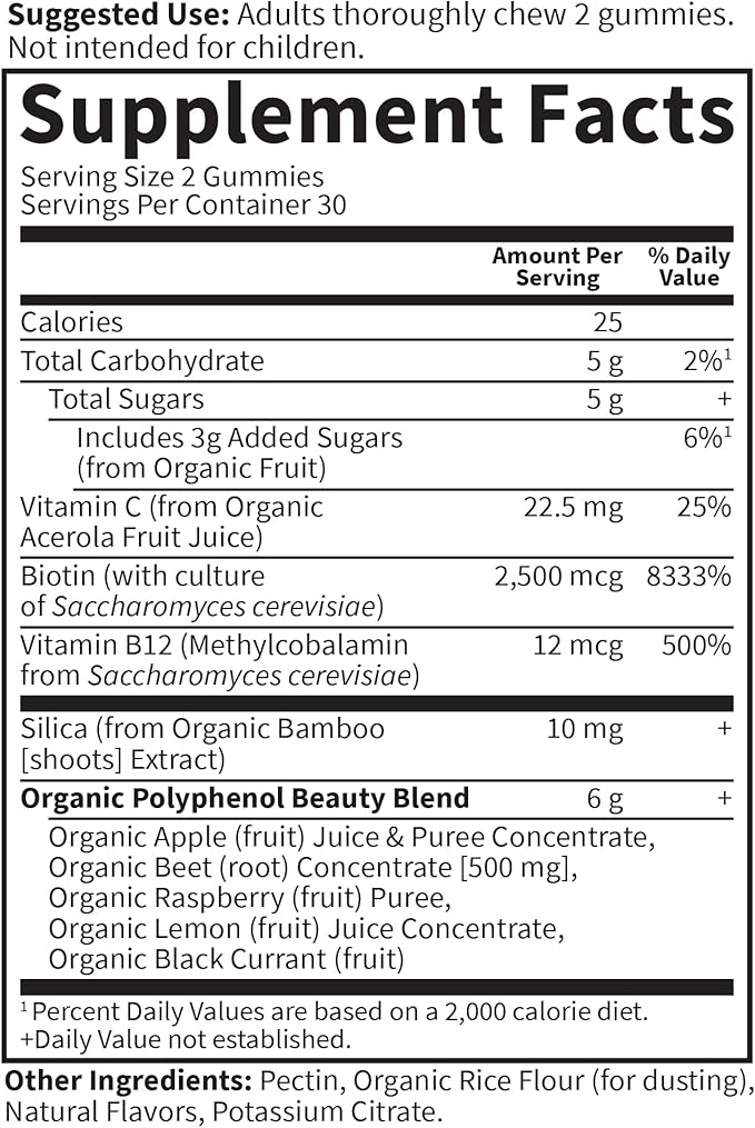 Garden of Life Organic Beet Root Gummies Made of Pectin with Antioxidants, Vitamin C, Biotin & B12 for Hair, Skin & Nails – BEETS Beauty Gummies – Vegan, Gluten Free, Non GMO, Raspberry, 30 Servings