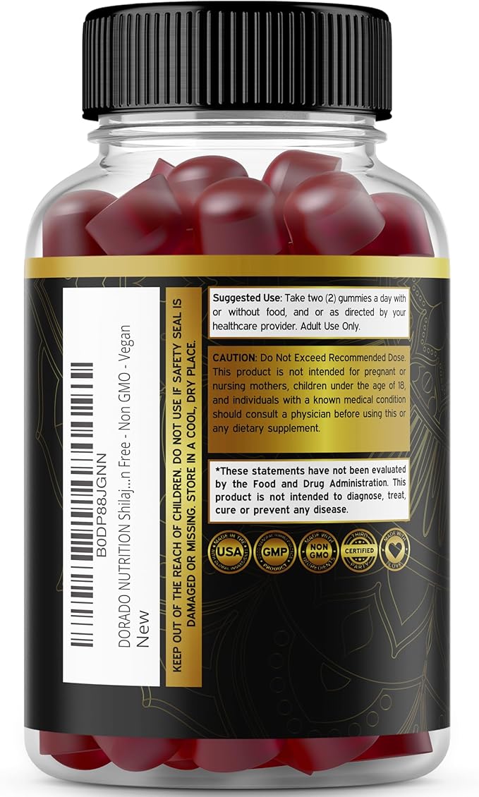 Shilajit Gummies For Men & Women 1000mg (High Potency Gold Grade with 85+ Trace Minerals with Fulvic Acid) - Energy & Immunity Support - Third Party Tested, Non GMO, Vegan & Made in USA (120 Gummies)