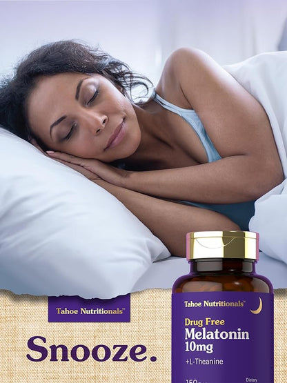 Tahoe Nutritionals Melatonin 10mg | 150 Tablets | with L-Theanine | 100% Drug Free Aid | Vegetarian, Non-GMO, Gluten Free Supplement