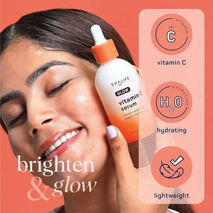 SpaLife Glow Vitamin C Serum for Face | Korean Brightening Face Serum for Dark Spots & Uneven Tone | Illuminating Skin Treatment | Lightweight Radiance Boosting Formula | 3.7 Fl. Oz