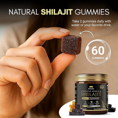 SAHAK Shilajit Gummies, Himalayan Strength & Energy Support for Men & Women with KSM-66 Ashwagandha, Manuka Honey MGO & 85+ Minerals – Lab Tested, Sugar-Free, Vitality & Focus Formula, 60ct