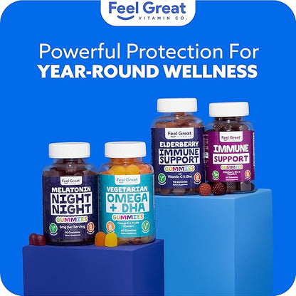 Feel Great Sambucus Elderberry Gummies with Zinc and Vitamin C for Adults | Immune Support Booster | Berry Flavored Vegan Supplement | 90 Day Supply 