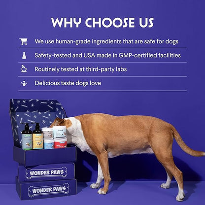 WONDER PAWS Premium Liquid Glucosamine for Dogs Strength Joint Support, Flexibility, Cartilage & Mobility - Hip and Joint Supplement with Chondroitin, MSM, Collagen & Hyaluronic Acid (32 Oz)