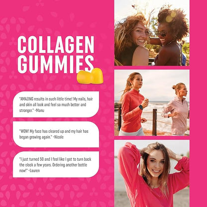 Collagen Gummies for Women | 200mg Hydrolyzed Collagen + 2500mcg Biotin, With Vitamin C, E & Zinc | Anti Aging, Hair Growth, Skin, Strong Nails | Non-GMO Gummy Vitamin Supplements | 60 Count