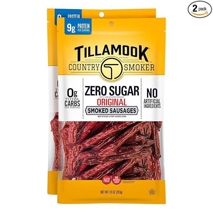 Tillamook Country Smoker Zero Sugar Original Keto Friendly Smoked Sausages, 10 Ounce (Pack of 2)