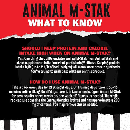 Animal M-Stak - Muscle Builder and Anabolic Mass Gainer Supplement for Bodybuilding - Lean Muscle Growth, Amino Complex and Pre Workout Energy, 21 Packs
