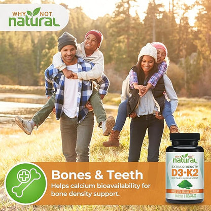 Why Not Natural Vitamin D3 K2 (MK-7) with Organic Spirulina, 10000 IU Extra Strength Supplement in Veggie Capsules, Supports Bone Health, Immune System and Mood