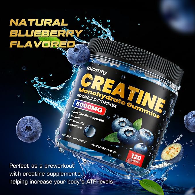 Creatine Gummies for Men & Women, 5-in-1 Complex with Taurine, L-Carnitine, Vitamin B12 & B6 Support Muscle, Strength & Recovery, 5g Creatine Monohydrate Gummies Post & Pre Workout Supplements, 120 Ct