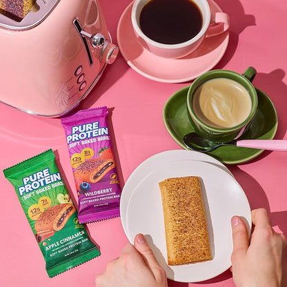 Pure Protein Apple Cinnamon Soft Baked Protein Bars – 12g Protein, 7g Fiber, Whole Grain Breakfast Bars, High Fiber, Individually Wrapped Protein Snacks for On-the-Go – 10 Count